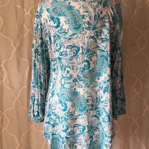 FINAL $ NEW GRAND & GREENE TURQUOISE PAISLEY TOP - Picture 3 of 8